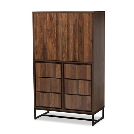 BAXTON STUDIO Neil Modern Walnut Brown Finished Wood and Black Finished Metal Multipurpose Storage Cabinet 178-11215-Zoro